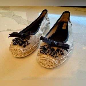 Simply Vera Vera Wang Lt Tan & Black Espadrille Flats with Bow, Sz 8.5